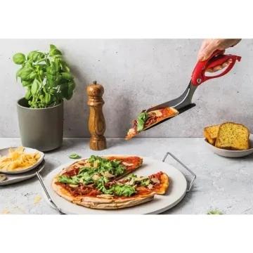 Dreamfarm Scizza 2-In-1 Easy Ergonomic Pizza Scissors with Stainless Steel Pizza Cutter Blades & Non-Stick Slice Server - Red
