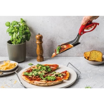 Dreamfarm Scizza 2-In-1 Easy Ergonomic Pizza Scissors with Stainless Steel Pizza Cutter Blades & Non-Stick Slice Server - Red