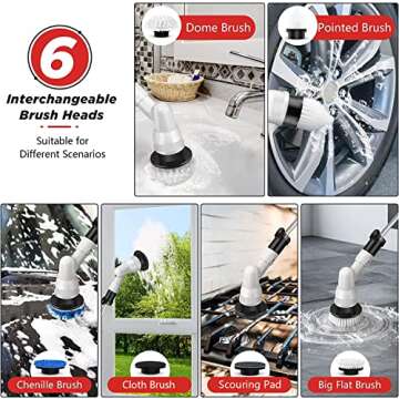 Electric Spin Scrubber with 6 Replaceable Cleaning Brush Heads, Spin Scrubber, 360-degree Cordless S...