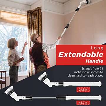 Electric Spin Scrubber with 6 Replaceable Cleaning Brush Heads, Spin Scrubber, 360-degree Cordless Scrubber with Adjustable Extension Arm for Bathroom, Tub, Tile, Floor, Car
