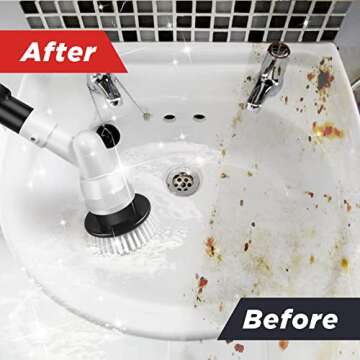 Electric Spin Scrubber with 6 Replaceable Cleaning Brush Heads, Spin Scrubber, 360-degree Cordless Scrubber with Adjustable Extension Arm for Bathroom, Tub, Tile, Floor, Car