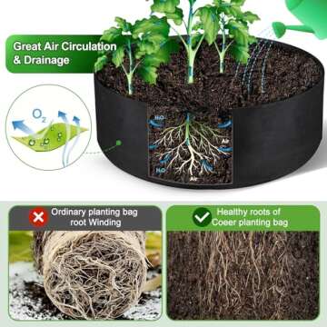 IWNTWY 15 Gallon Large Grow Bag, Heavy Duty Fabric Round Raised Garden Bed Planter Pots for Planting Herb Flower Vegetable Potato Plants (24" D x 8" H, Black)
