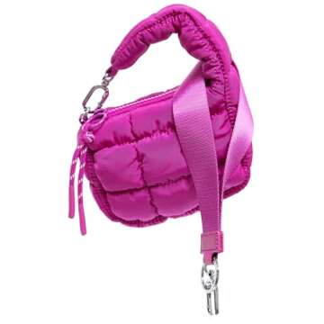 DOYOGI Mini Quilted Wristlet Bag for Women, Puffer Handbags,Evening Bags,Charm Lipstick Bag,Cute bag Charm for Gift (Rose red)