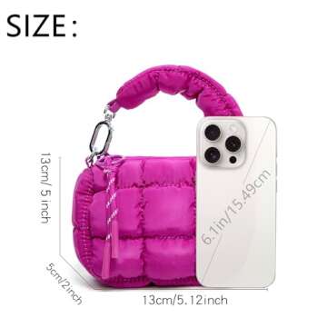 DOYOGI Mini Quilted Wristlet Bag for Women, Puffer Handbags,Evening Bags,Charm Lipstick Bag,Cute bag Charm for Gift (Rose red)
