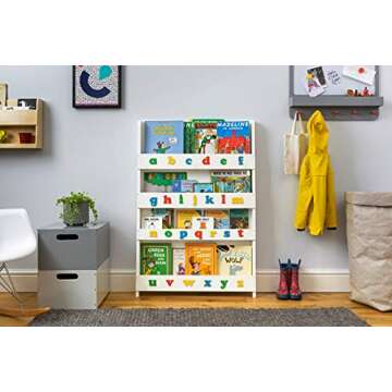 Tidy Books® Children’s Bookshelf 43.3” x 30.3” x 2.8” - The Original Handmade Classic Book Storage Solution for Kids Age 0-10 - 4 Shelves - White with Rainbow Letters