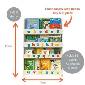 Tidy Books® Children’s Bookshelf 43.3” x 30.3” x 2.8” - The Original Handmade Classic Book Storage Solution for Kids Age 0-10 - 4 Shelves - White with Rainbow Letters