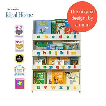 Tidy Books® Children’s Bookshelf 43.3” x 30.3” x 2.8” - The Original Handmade Classic Book Storage Solution for Kids Age 0-10 - 4 Shelves - White with Rainbow Letters