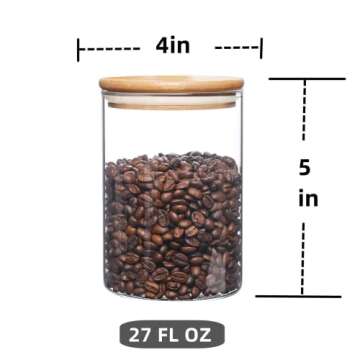 umieo Glass Food Storage Containers with Bamboo Lids Large Glass Food Storage Jars for Coffee Bar Tea Sugar (‎Clear Glass)