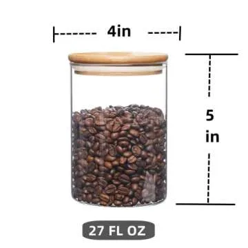umieo Glass Food Storage Containers with Bamboo Lids Large Glass Food Storage Jars for Coffee Bar Tea Sugar (‎Clear Glass)