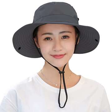 Women's Sun Hat Outdoor UV Protection Foldable Mesh Bucket Hat Wide Brim Summer Beach Fishing Cap Pu...