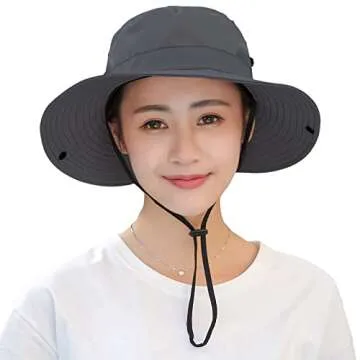 Women's Sun Hat Outdoor UV Protection Foldable Mesh Bucket Hat Wide Brim Summer Beach Fishing Cap Pu...