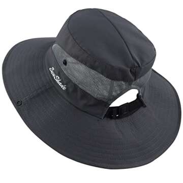 Women's Sun Hat Outdoor UV Protection Foldable Mesh Bucket Hat Wide Brim Summer Beach Fishing Cap Pure Grey