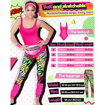 Hercicy 7 Pcs 80s Workout Costume 80s 90s Leotard Legging Headband Wristbands Leg Warmers Earrings Fanny Pack