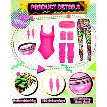Hercicy 7 Pcs 80s Workout Costume 80s 90s Leotard Legging Headband Wristbands Leg Warmers Earrings Fanny Pack
