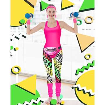 Hercicy 7 Pcs 80s Workout Costume 80s 90s Leotard Legging Headband Wristbands Leg Warmers Earrings Fanny Pack