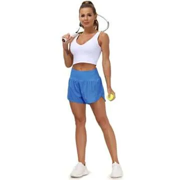 THE GYM PEOPLE Womens High Waisted Running Shorts Quick Dry Athletic Workout Shorts with Mesh Liner Zipper Pockets(Sea Blue, Small)