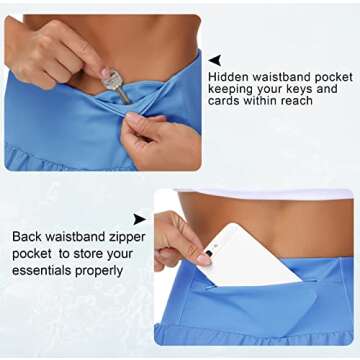 THE GYM PEOPLE Womens High Waisted Running Shorts Quick Dry Athletic Workout Shorts with Mesh Liner Zipper Pockets(Sea Blue, Small)