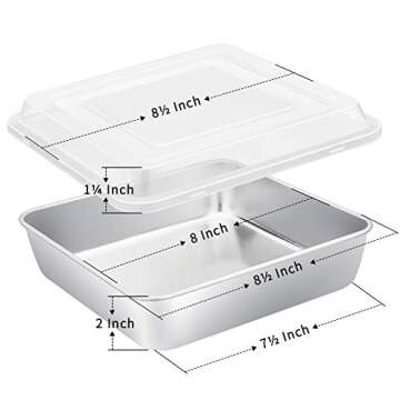 E-far 8 x 8-Inch Baking Pan with lid, Square Cake Brownie Baking Pans Stainless Steel Bakeware Set o...