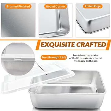 E-far Non-toxic 8 x 8 Baking Pans Set with Lids