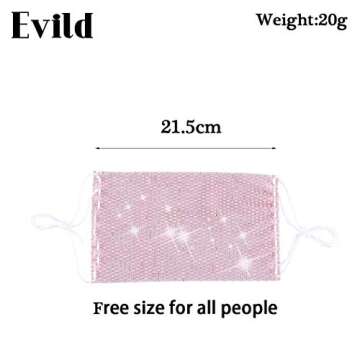 EVILD Sparkly Rhinestone Mesh Face Mask Masquerade Ball Party Mardi Gras Jewelry Mouth Cover for Women and Girls (Pink)