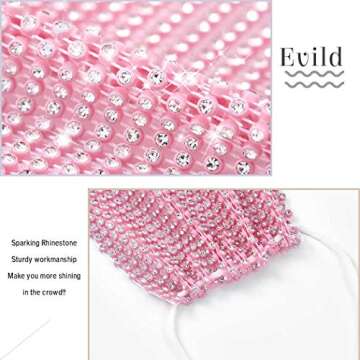 EVILD Sparkly Rhinestone Mesh Face Mask Masquerade Ball Party Mardi Gras Jewelry Mouth Cover for Women and Girls (Pink)