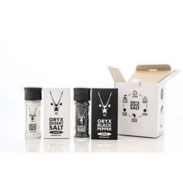 Natural Desert Salt & Pepper Grinders & Refill for Grinder /ORYX DESERT SALT/ Unrefined, Non-Iodized, Mineral Rich Salt