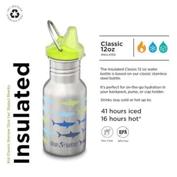 KLEAN KANTEEN Sharks Classic Kids Sippy Bottle - Durable, Versatile 12oz