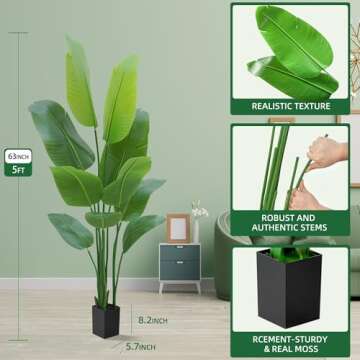 HZXGCP Bird of Paradise Artificial Plant 5ft,Faux Plants Indoor Tall with 10 Trunks - The Perfect In...