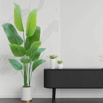 HZXGCP Bird of Paradise Artificial Plant 5ft,Faux Plants Indoor Tall with 10 Trunks - The Perfect Indoor Silk Floor Plant for Home Decor in Living Room, Office, and Bedroom