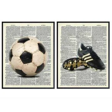 Upcycled Soccer Wall Art Print Set for Home Decor