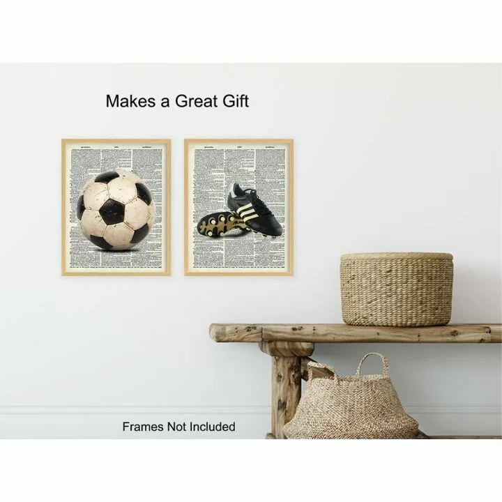 Upcycled Soccer Wall Art Print Set for Home Decor