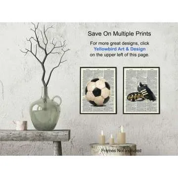 Upcycled Soccer Wall Art Print Set for Home Decor