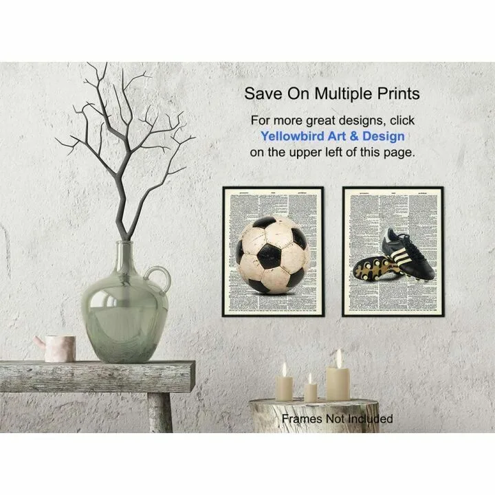 Upcycled Soccer Wall Art Print Set for Home Decor