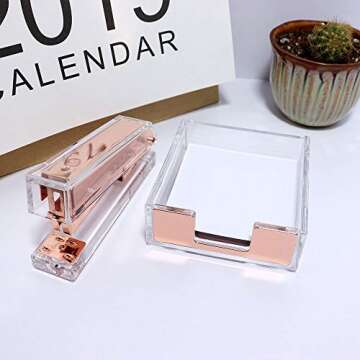 Benxin Acrylic Sticky Note Holder Desk Organizer Decor for 3x3 Sticky Notes Memo (Rose Gold)