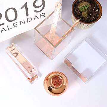 Benxin Acrylic Sticky Note Holder Desk Organizer Decor for 3x3 Sticky Notes Memo (Rose Gold)