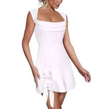 HESUUIO Women's Square Neck Mini Dress Sexy Club Party Dress