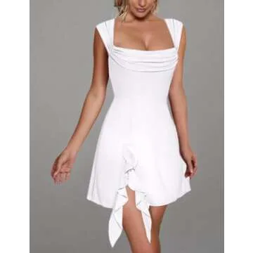 HESUUIO Women's Square Neck Mini Dress Sexy Club Party Dress