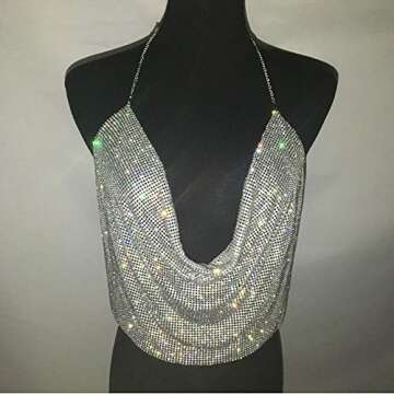 RARITYUS Rave Women Sexy Rhinestone Chain Crop Top