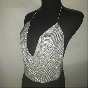 RARITYUS Rave Women Sexy Rhinestone Chain Crop Top