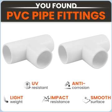 SDTC Tech 4-Pack 1" Tee PVC Fitting 3 Way Furniture Grade Pipe Elbow Connector for DIY PVC Shelf Garden Support Structure Storage Frame