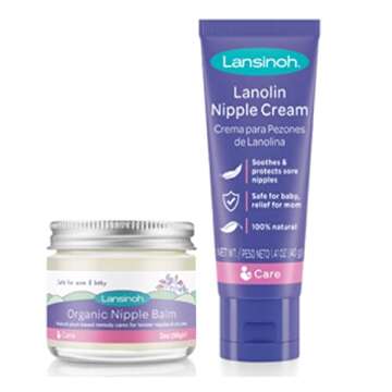 Lansinoh Lanolin Nipple Cream & Organic Nipple Balm for Nursing Mothers Bundle, 3.41 Oz