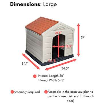 Internet’s Best Outdoor Dog House - Medium or Large Dogs - Comfortable Cool Shelter - Durable Plastic Design - Home Kennel - Indoor or Outdoor Use - Large