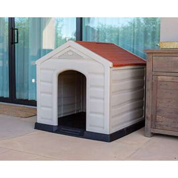 Internet’s Best Outdoor Dog House - Medium or Large Dogs - Comfortable Cool Shelter - Durable Plastic Design - Home Kennel - Indoor or Outdoor Use - Large