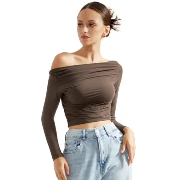 Stylish Off Shoulder Long Sleeve Crop Top For Women