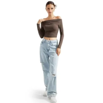 Stylish Off Shoulder Long Sleeve Crop Top For Women