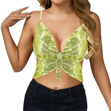 Hoohu Womens Indian Belly Dance Costumes Performance Outfits Butterfly Bandage Padded Bra Sequin Pea...