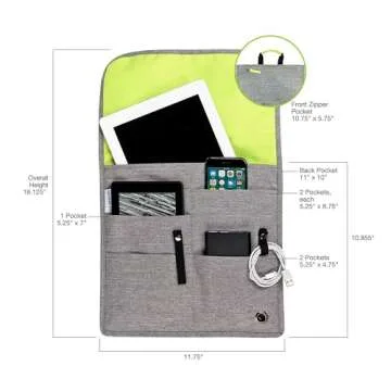 SO~MINE Airplane Pocket Organizer | Tray Table Cover | In Flight Seat Back Organizer Bag | Commuter Essential Travel Bag | Media Pouch For Flying | Travel Gift | Attaches To Luggage | Ash/Lime
