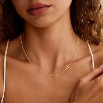 Awvialy Sideways Cross Necklace for Women,Dainty Gold Cross Necklace 14k Gold Plated Cross Necklace Cute Gold Cross Pendant Simple Gold Choker Necklaces Aesthetic Gold Jewelry for Women Gift