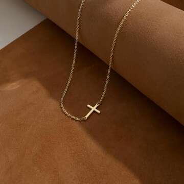 Awvialy Sideways Cross Necklace for Women,Dainty Gold Cross Necklace 14k Gold Plated Cross Necklace Cute Gold Cross Pendant Simple Gold Choker Necklaces Aesthetic Gold Jewelry for Women Gift