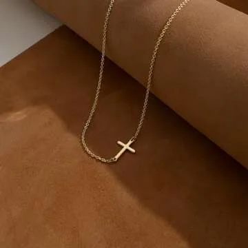 Awvialy Sideways Cross Necklace for Women,Dainty Gold Cross Necklace 14k Gold Plated Cross Necklace Cute Gold Cross Pendant Simple Gold Choker Necklaces Aesthetic Gold Jewelry for Women Gift